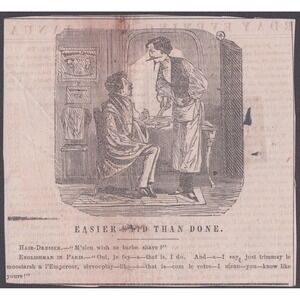 Antique 1850s Saturday Evening Post Clipping Barber Shop Humor Woodcut Print